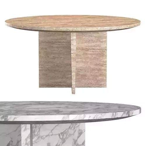 ITALIAN TRAVERTINE PLANK ROUND DINING TABLE