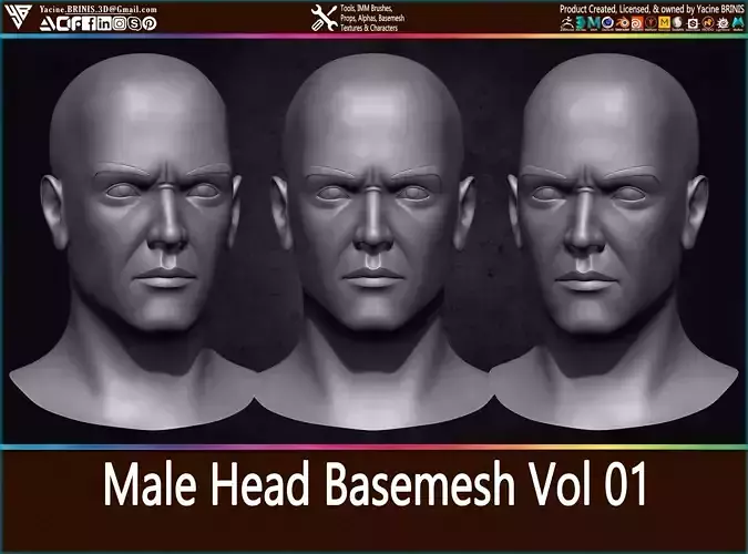 Male Head Basemesh Vol 01 Low-poly 3D model