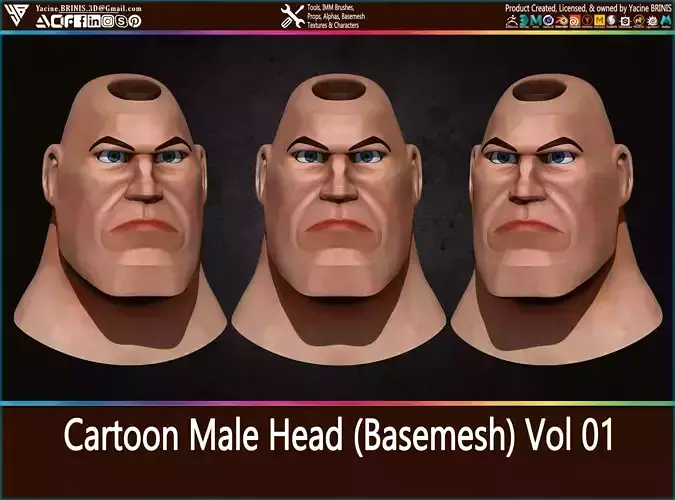 Cartoon Male Head Basemesh Vol 01 Low-poly 3D model Cartoon Male Head Basemesh Vol 01 Low-poly 3D model