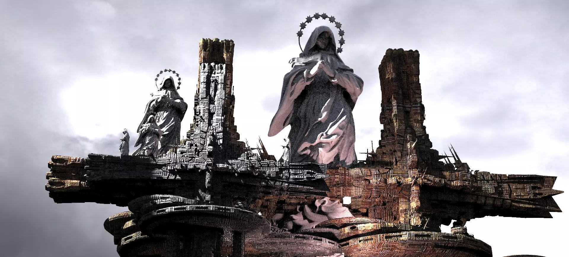 Dantes Inferno Heavens Cross Holy Flying City Kit bash 1 3D model_0