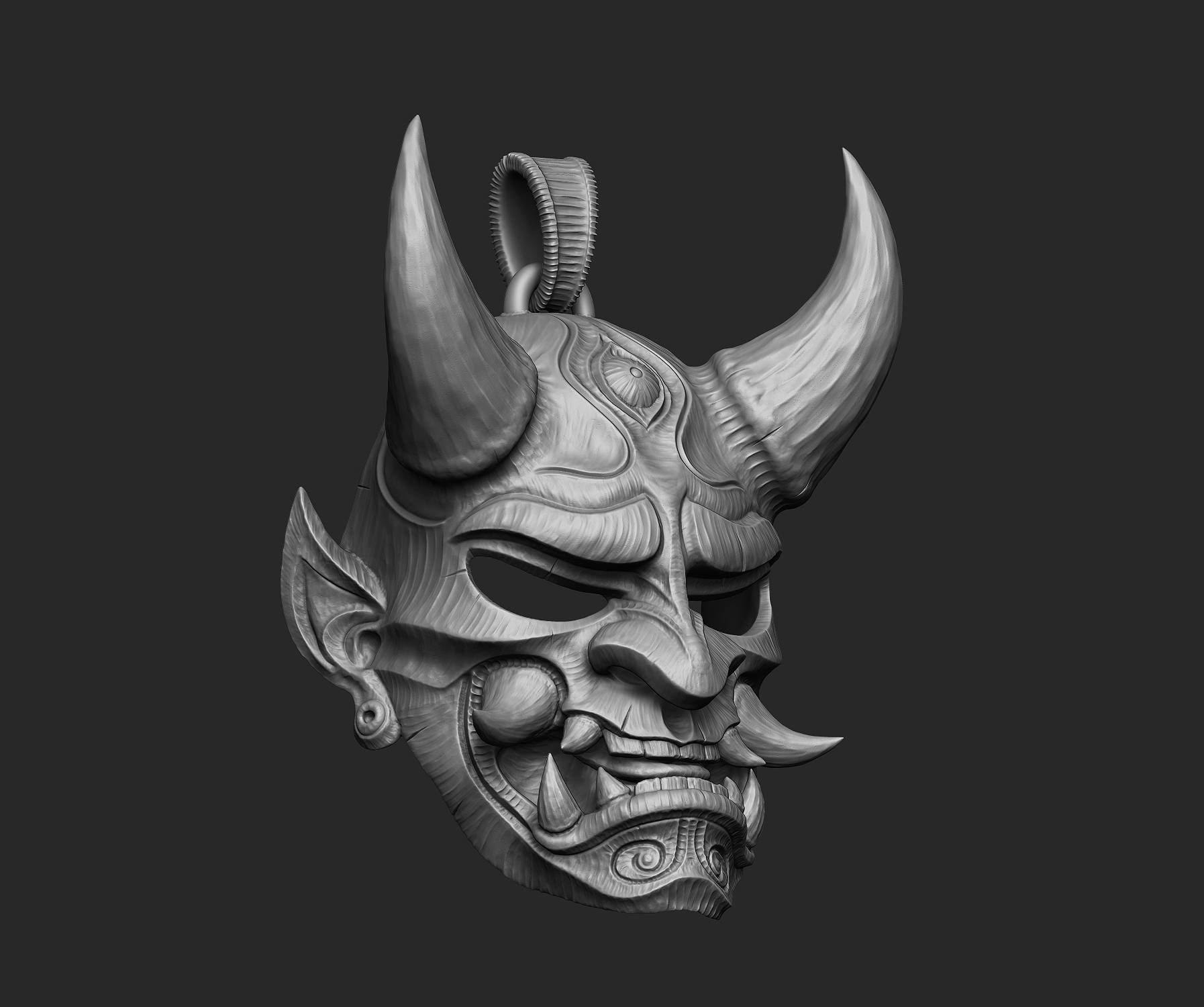 Hannya mask pendant Oni Mask Samurai Mask necklace 3D model 3D print model_12