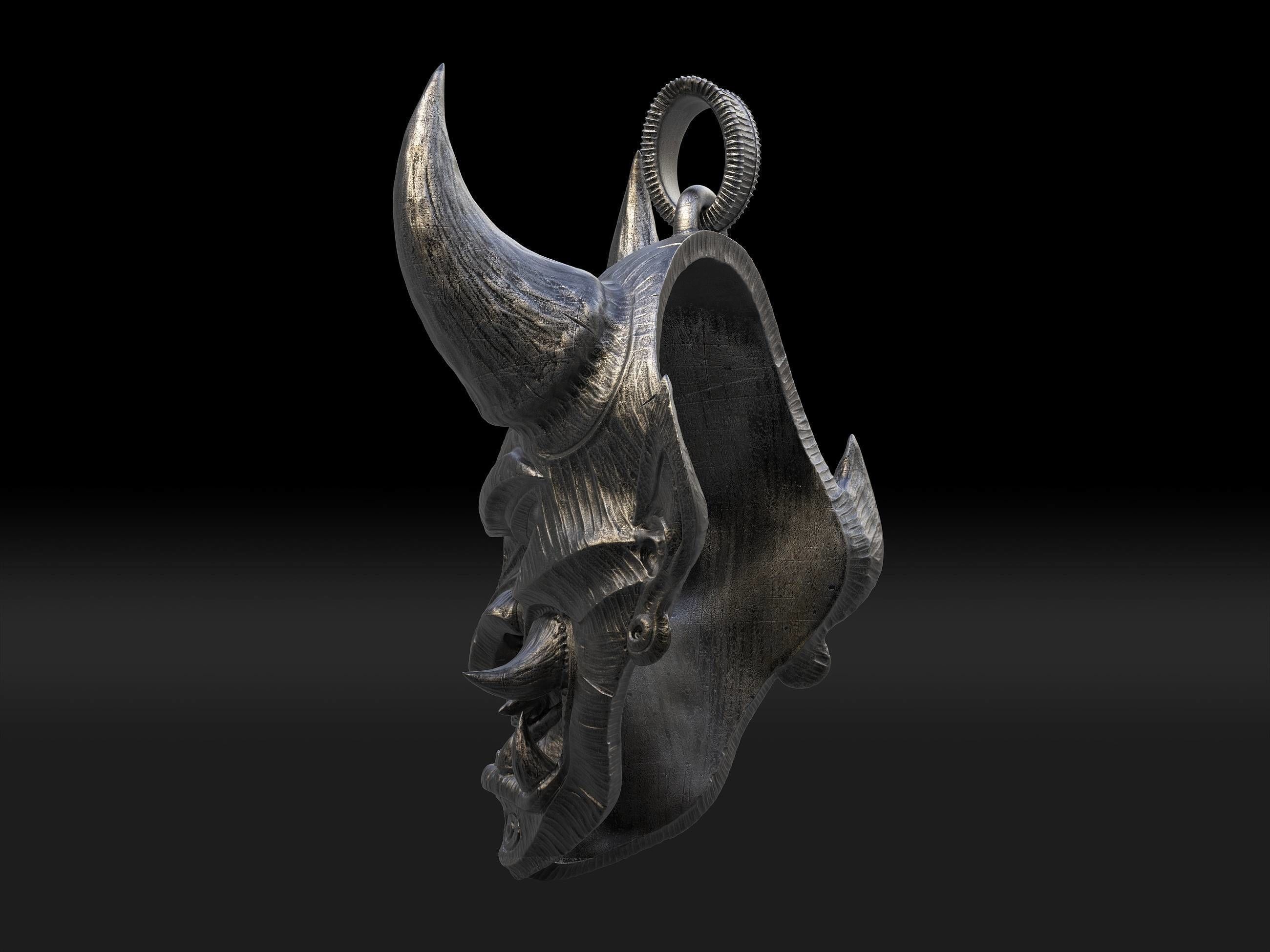 Hannya mask pendant Oni Mask Samurai Mask necklace 3D model 3D print model_10