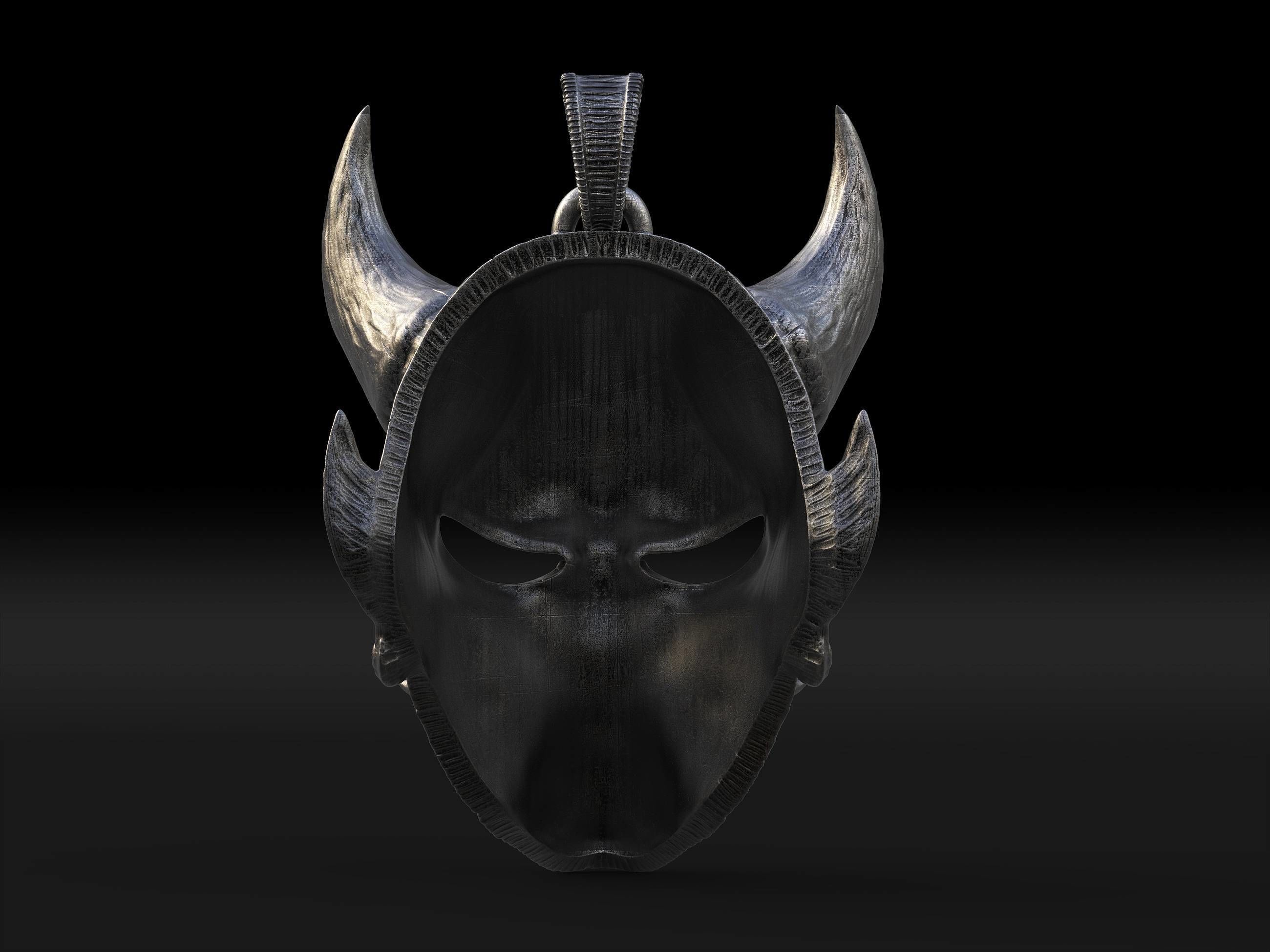 Hannya mask pendant Oni Mask Samurai Mask necklace 3D model 3D print model_9