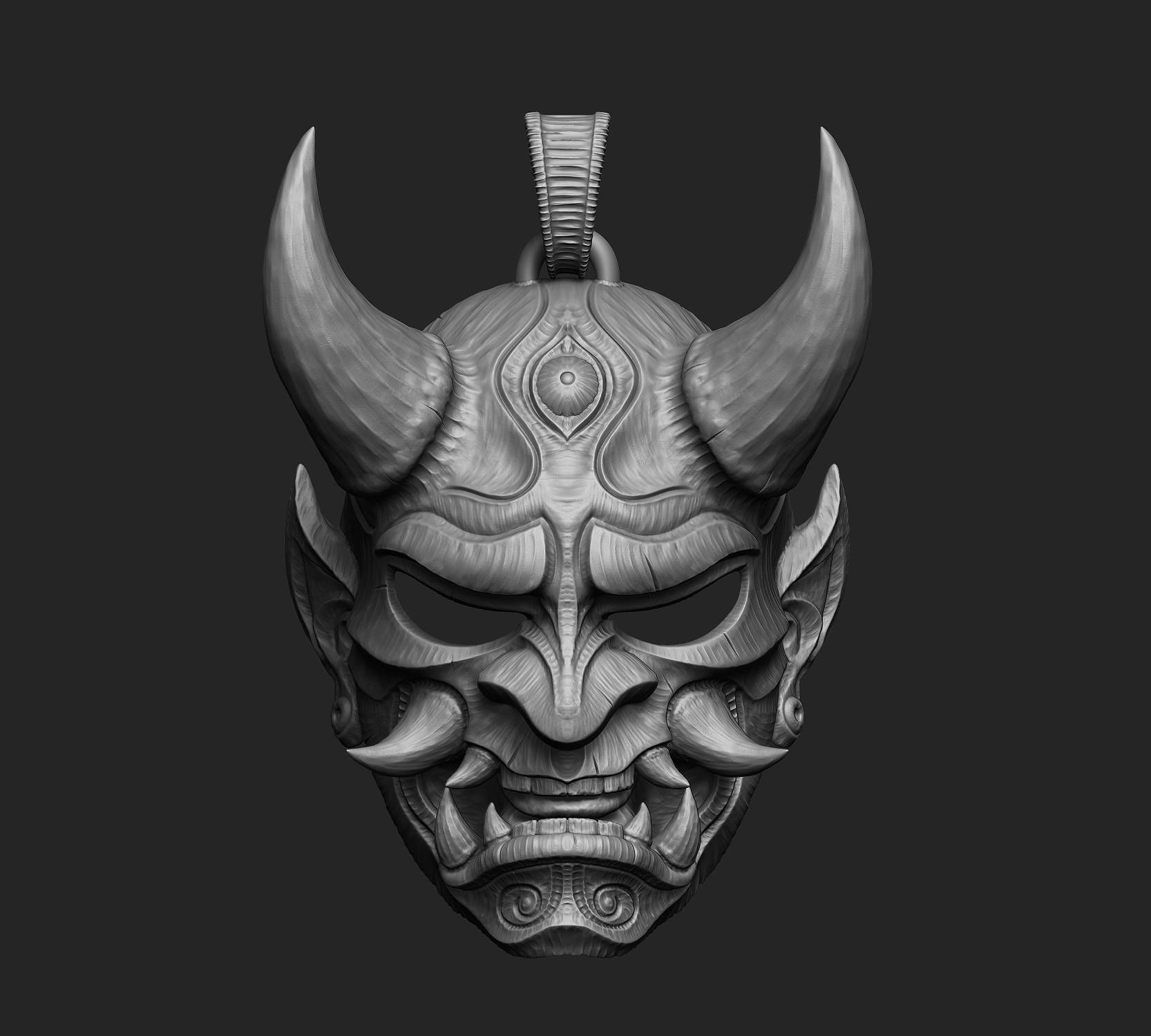 Hannya mask pendant Oni Mask Samurai Mask necklace 3D model 3D print model_11