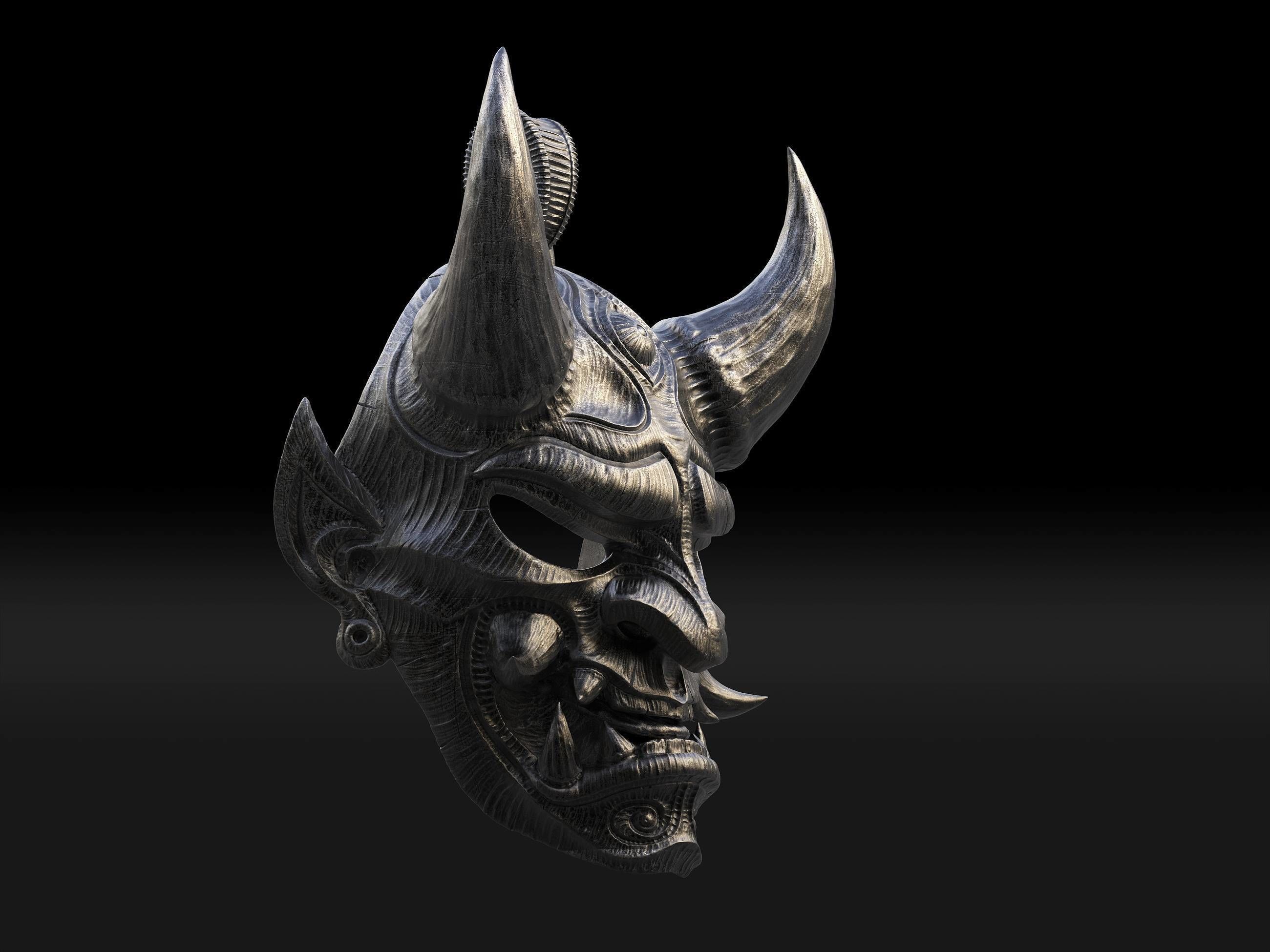 Hannya mask pendant Oni Mask Samurai Mask necklace 3D model 3D print model_8