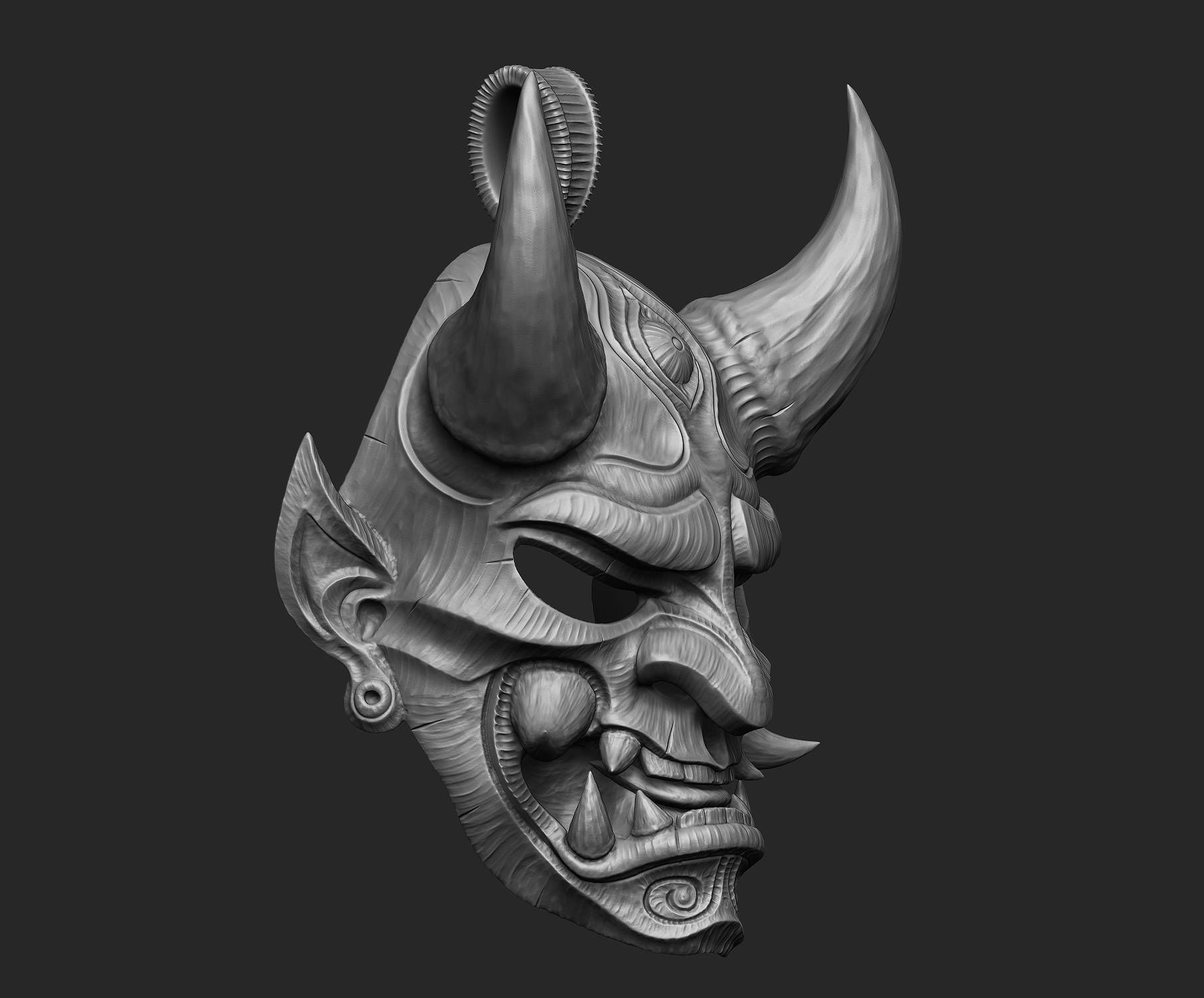 Hannya mask pendant Oni Mask Samurai Mask necklace 3D model 3D print model_14