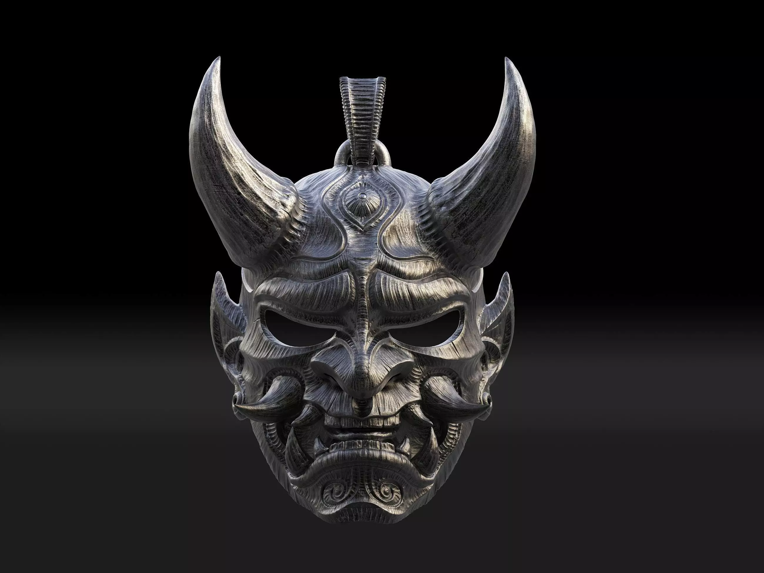 Hannya mask pendant Oni Mask Samurai Mask necklace 3D model 3D print model_0