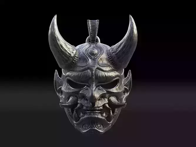 Hannya mask pendant Oni Mask Samurai Mask necklace 3D model 3D print model
