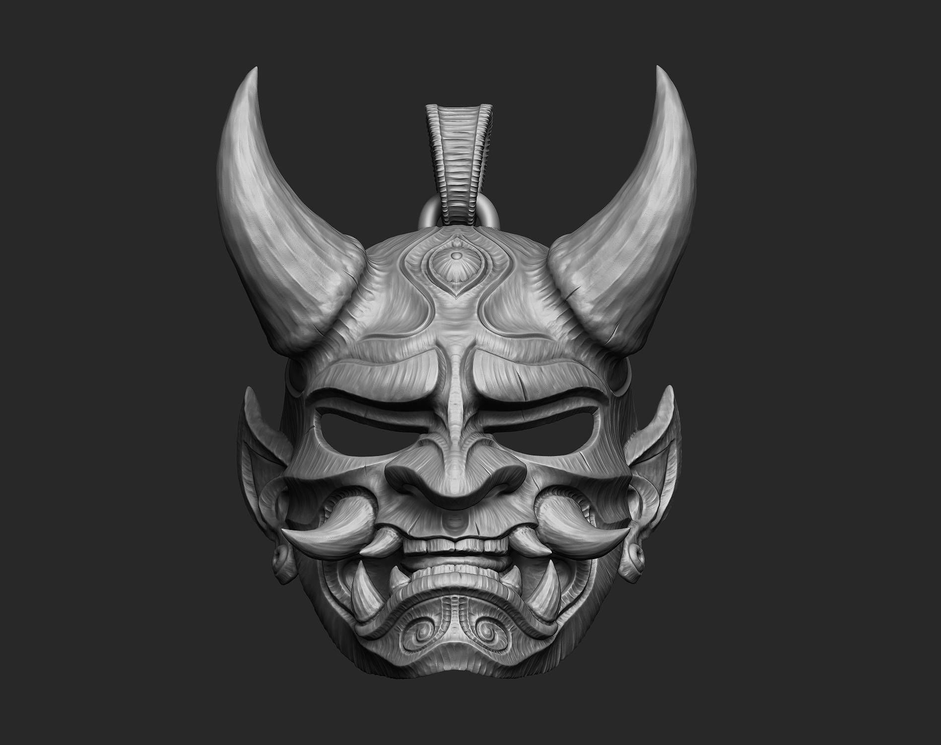 Hannya mask pendant Oni Mask Samurai Mask necklace 3D model 3D print model_13