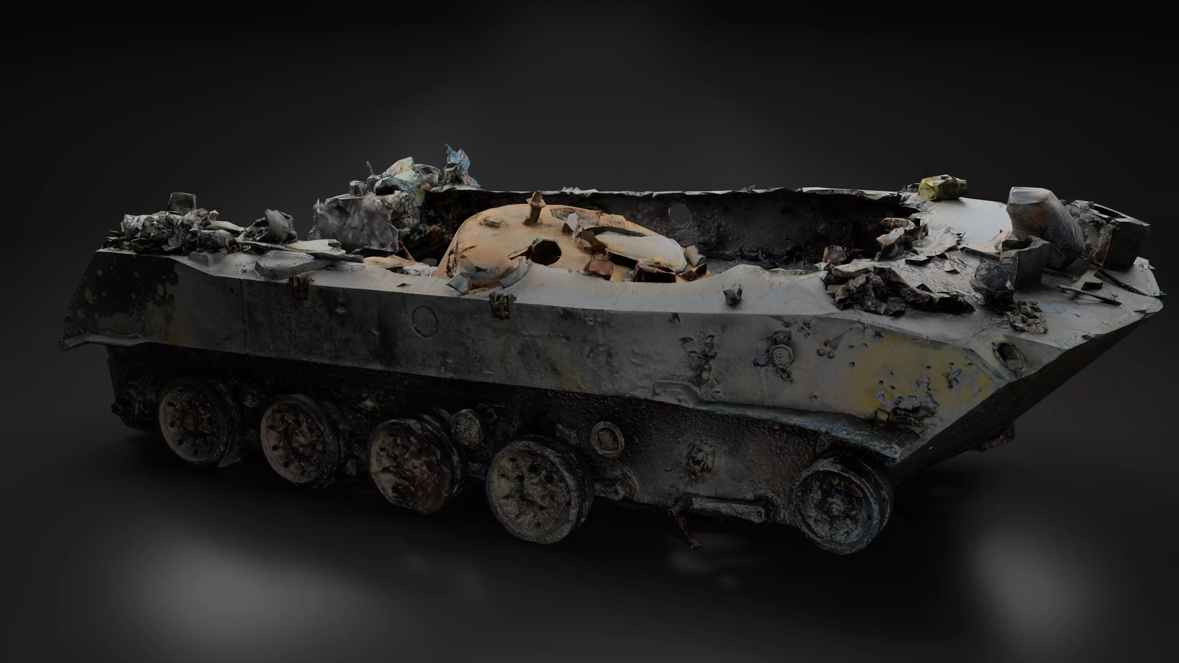 Destroyed and burnt Russian BMD-2 Photoscan PBR Game Ready Low-poly 3D model_0
