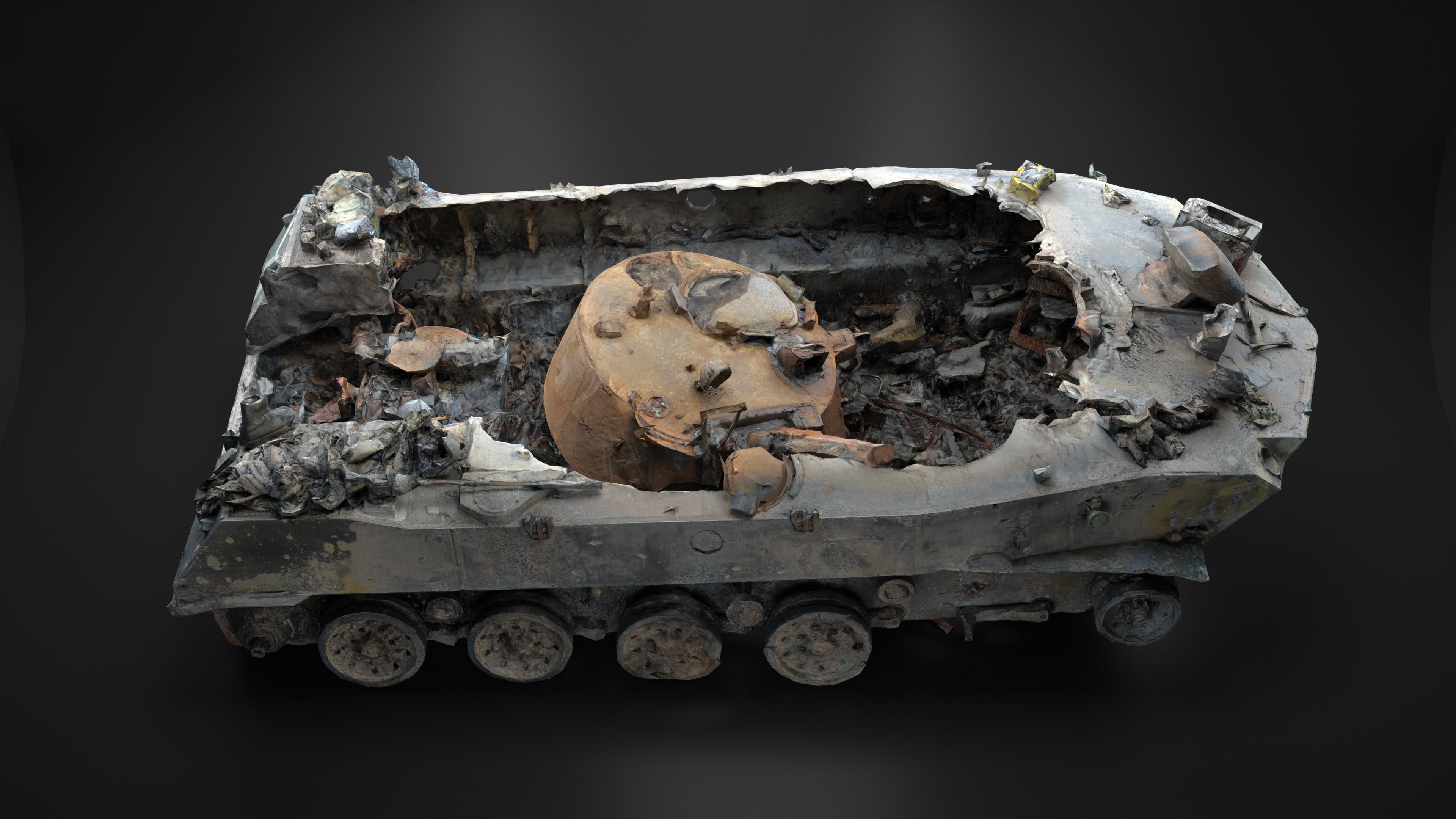 Destroyed and burnt Russian BMD-2 Photoscan PBR Game Ready Low-poly 3D model_22