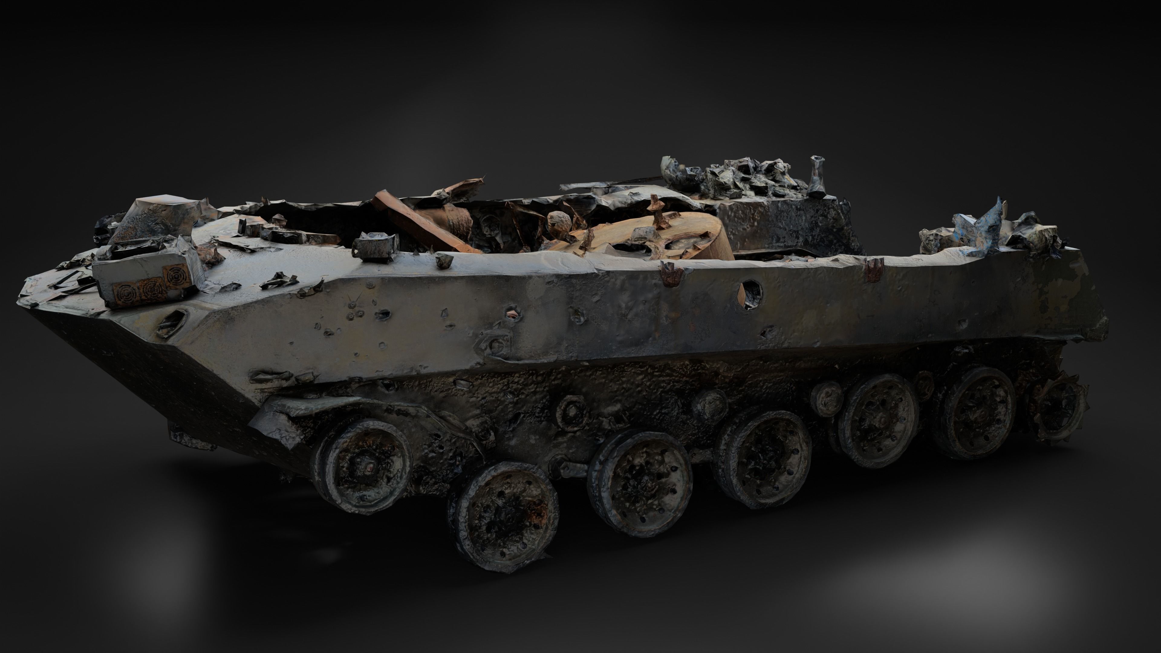 Destroyed and burnt Russian BMD-2 Photoscan PBR Game Ready Low-poly 3D model_18