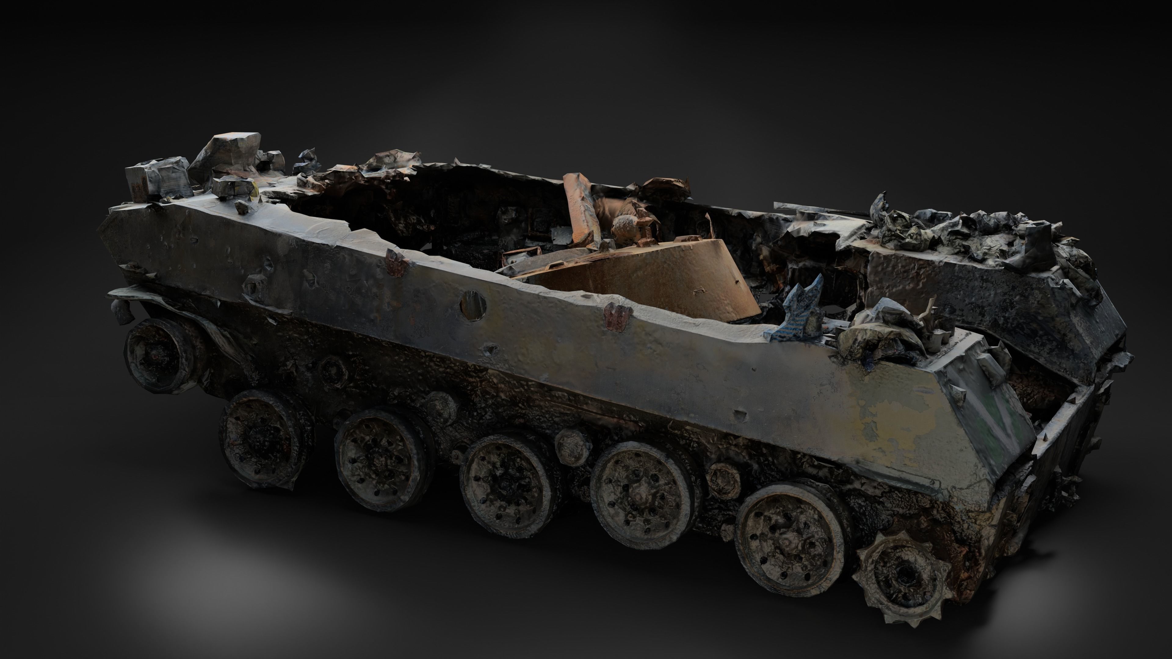 Destroyed and burnt Russian BMD-2 Photoscan PBR Game Ready Low-poly 3D model_15