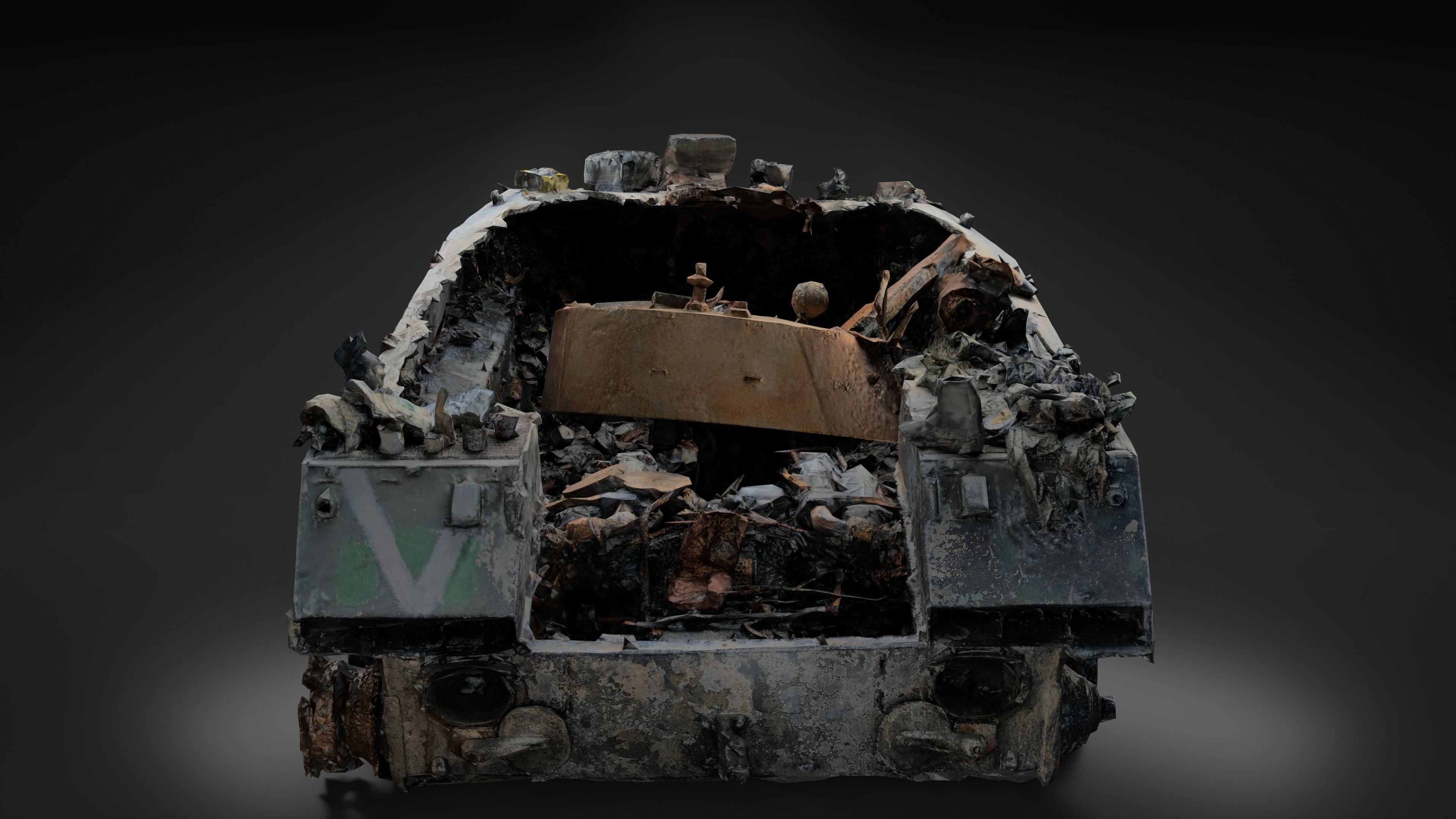 Destroyed and burnt Russian BMD-2 Photoscan PBR Game Ready Low-poly 3D model_12