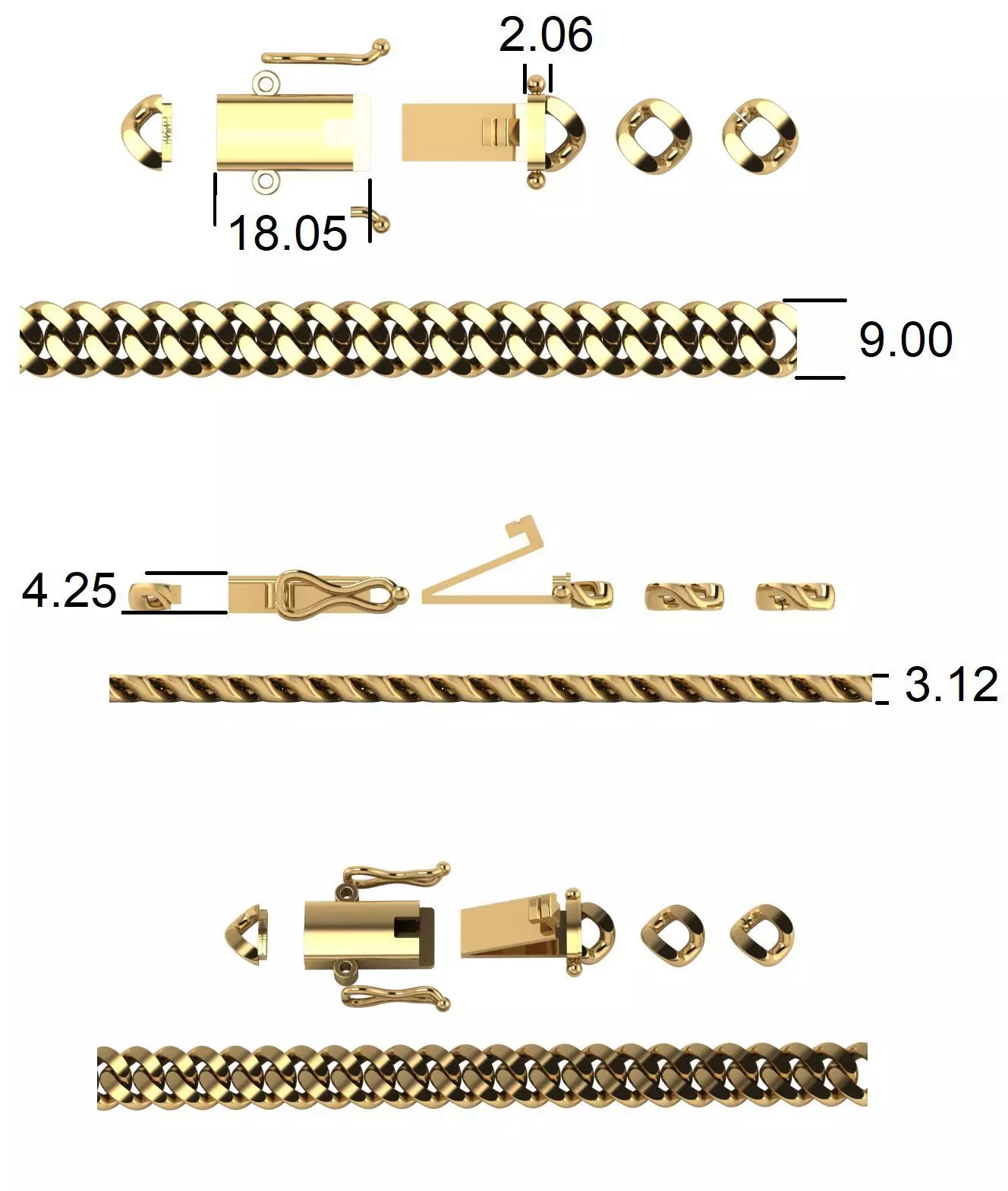 3DM Format Cuba chain 9mm 3D print model