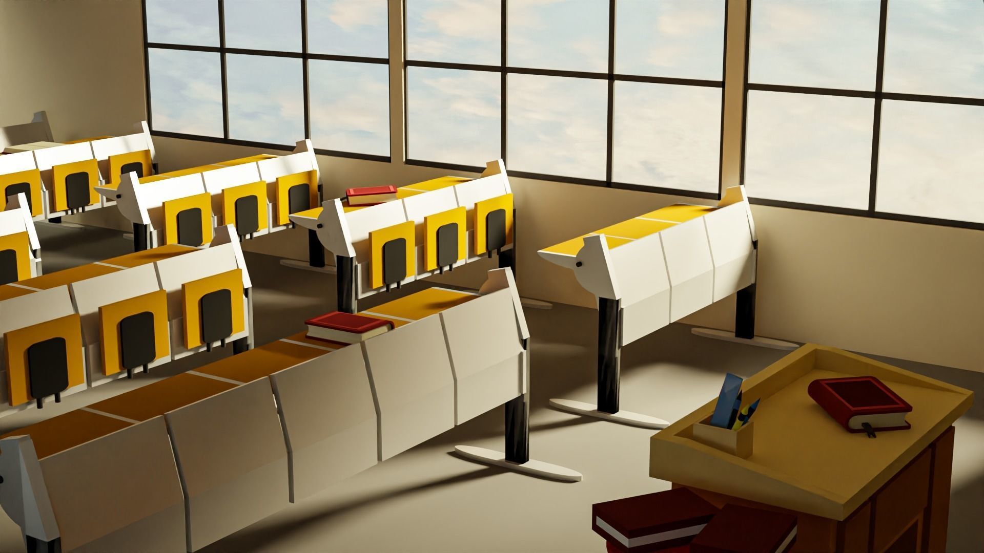 classroom empty with desks and chairs 3D model CGTrader