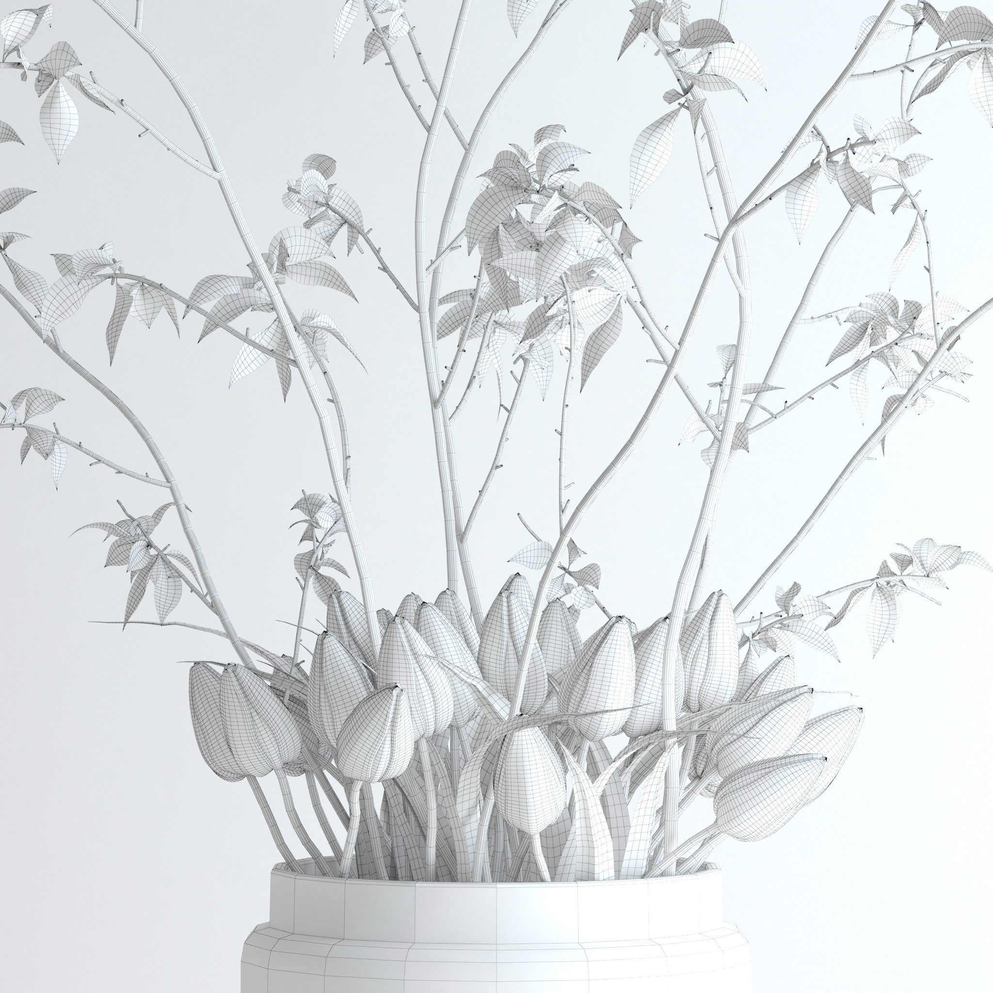 Tulips with spring branches 3D model_6