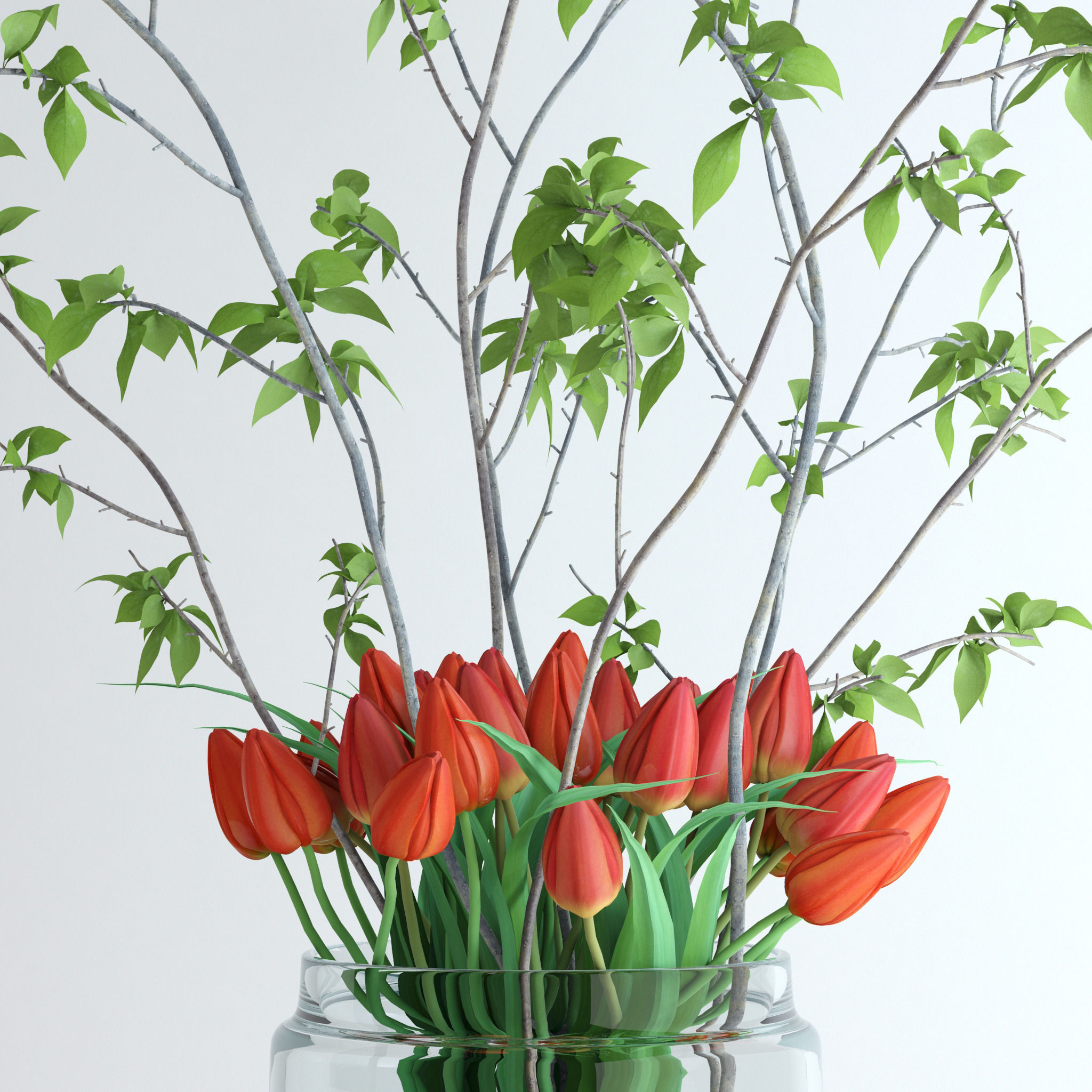 Tulips with spring branches 3D model_4