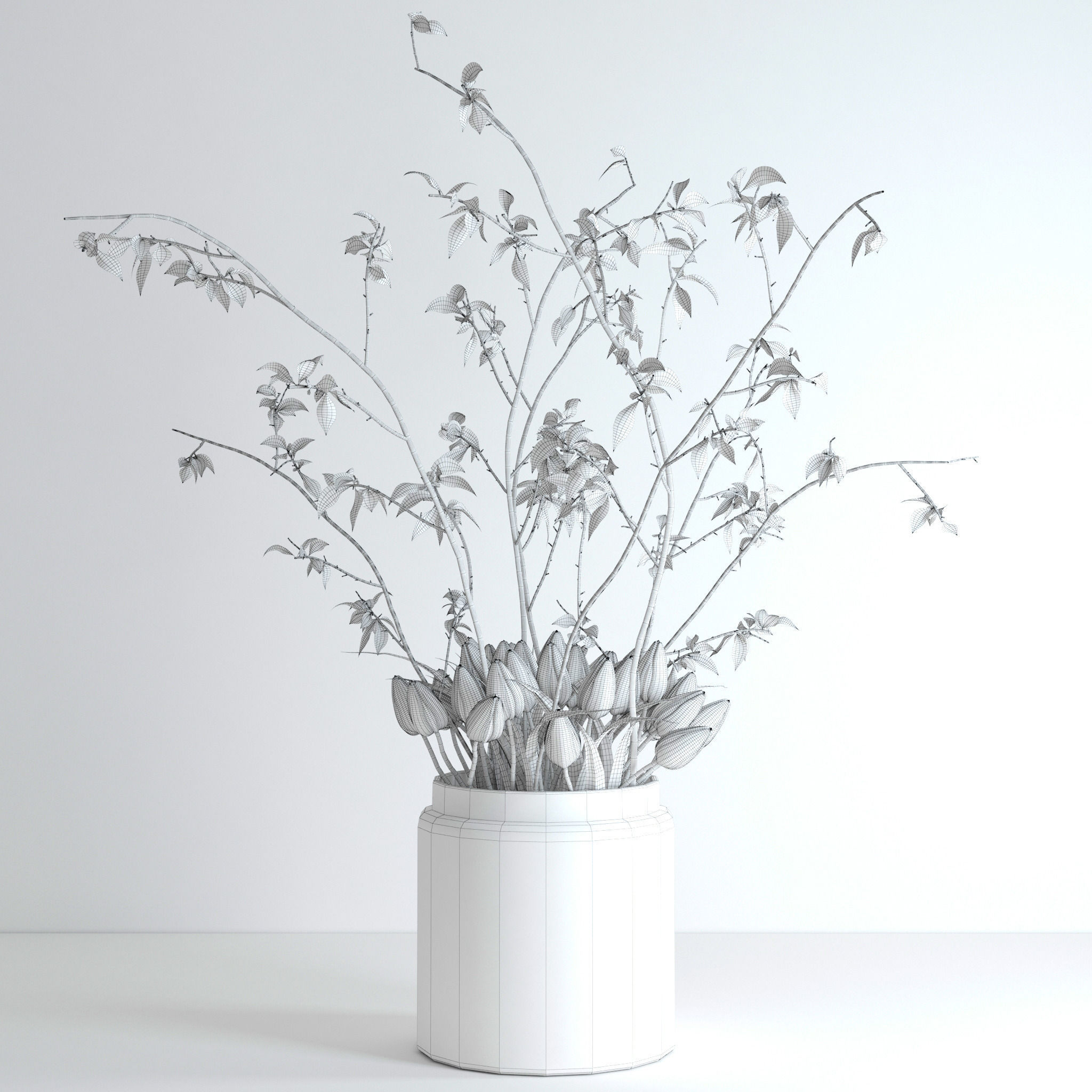 Tulips with spring branches 3D model_7