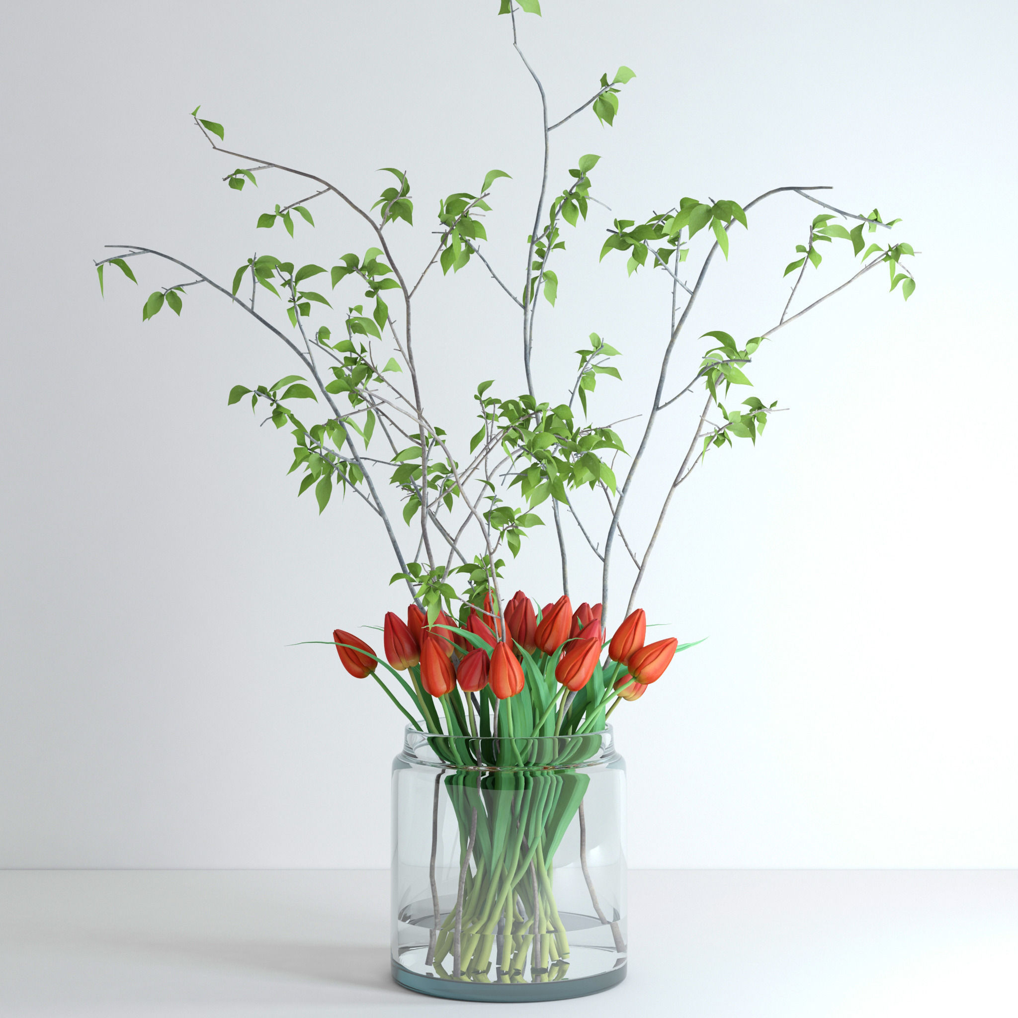 Tulips with spring branches 3D model_3