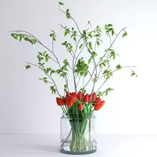 Tulips with spring branches