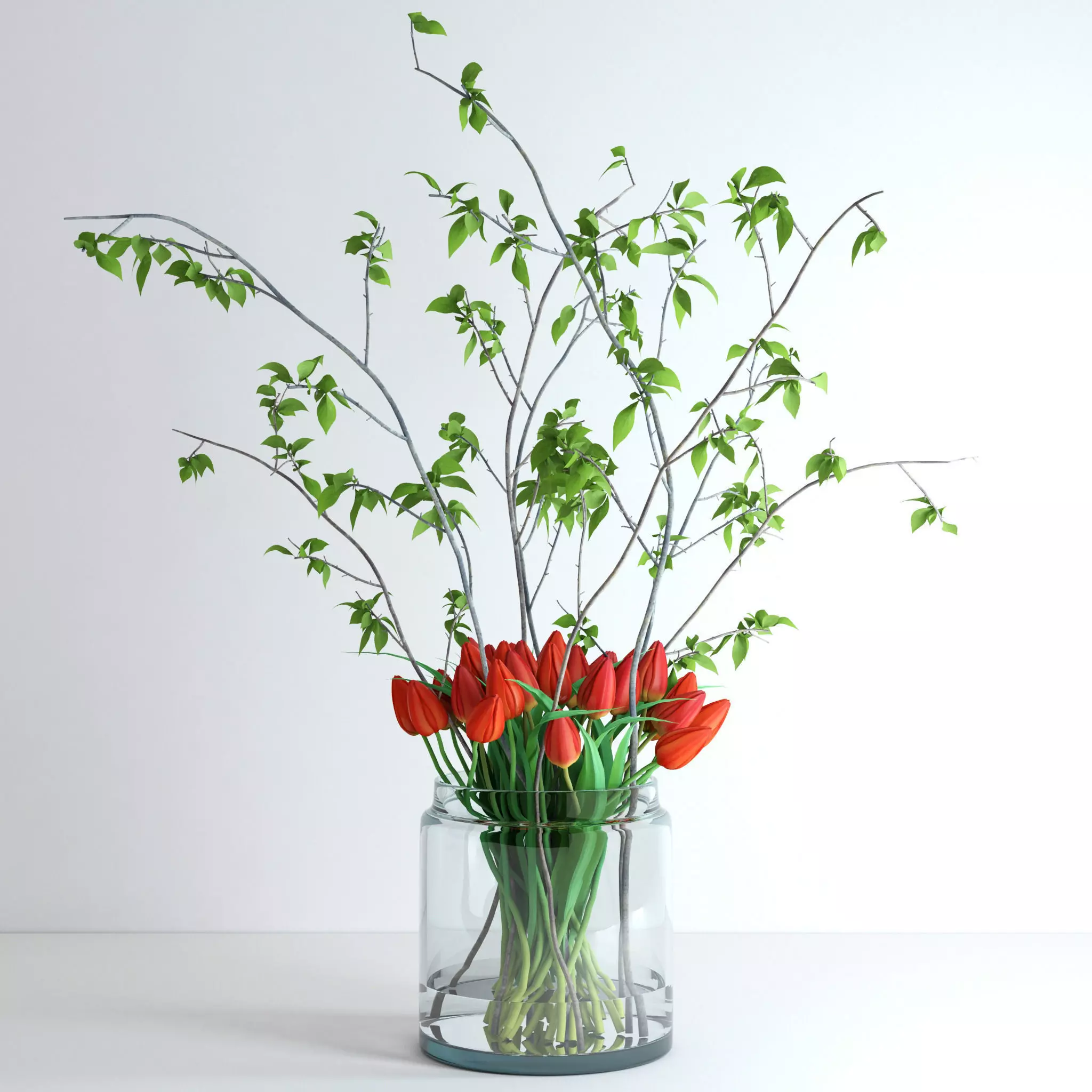 Tulips with spring branches 3D model_0
