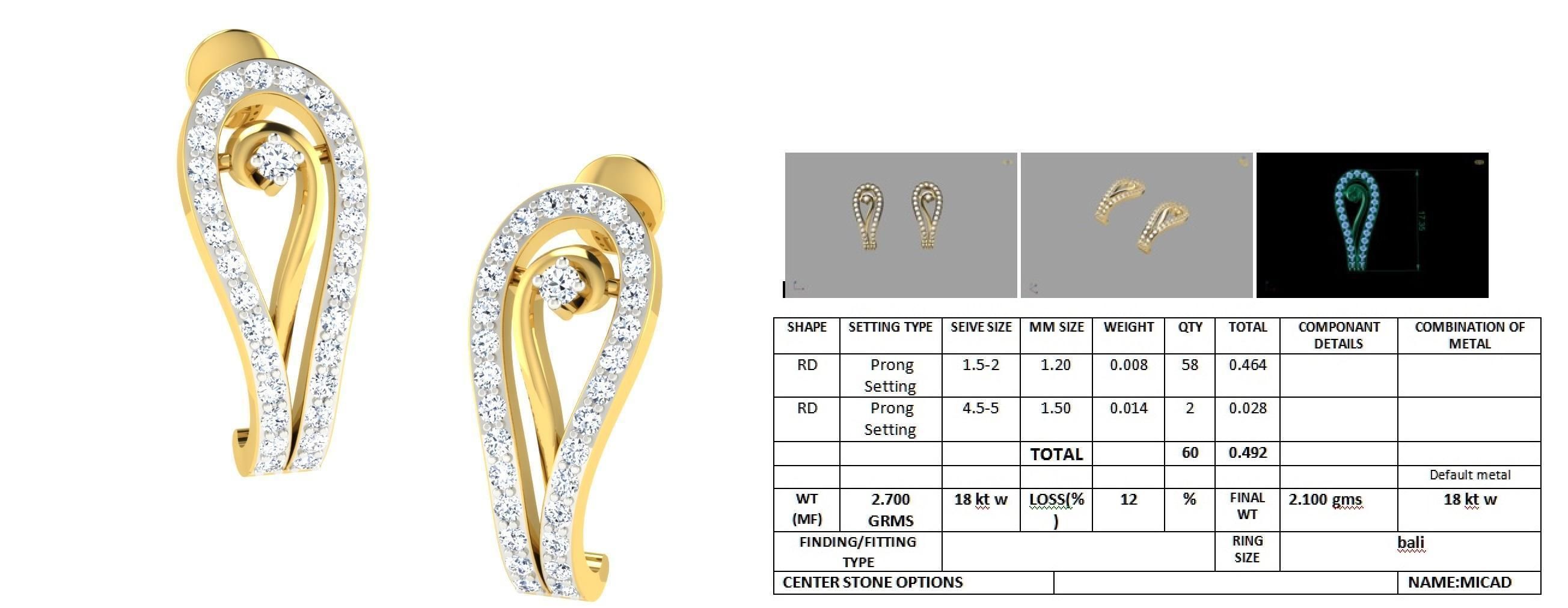 Daimond Earrings 3DM STL OBJ FBX Render Details 3D print model_5