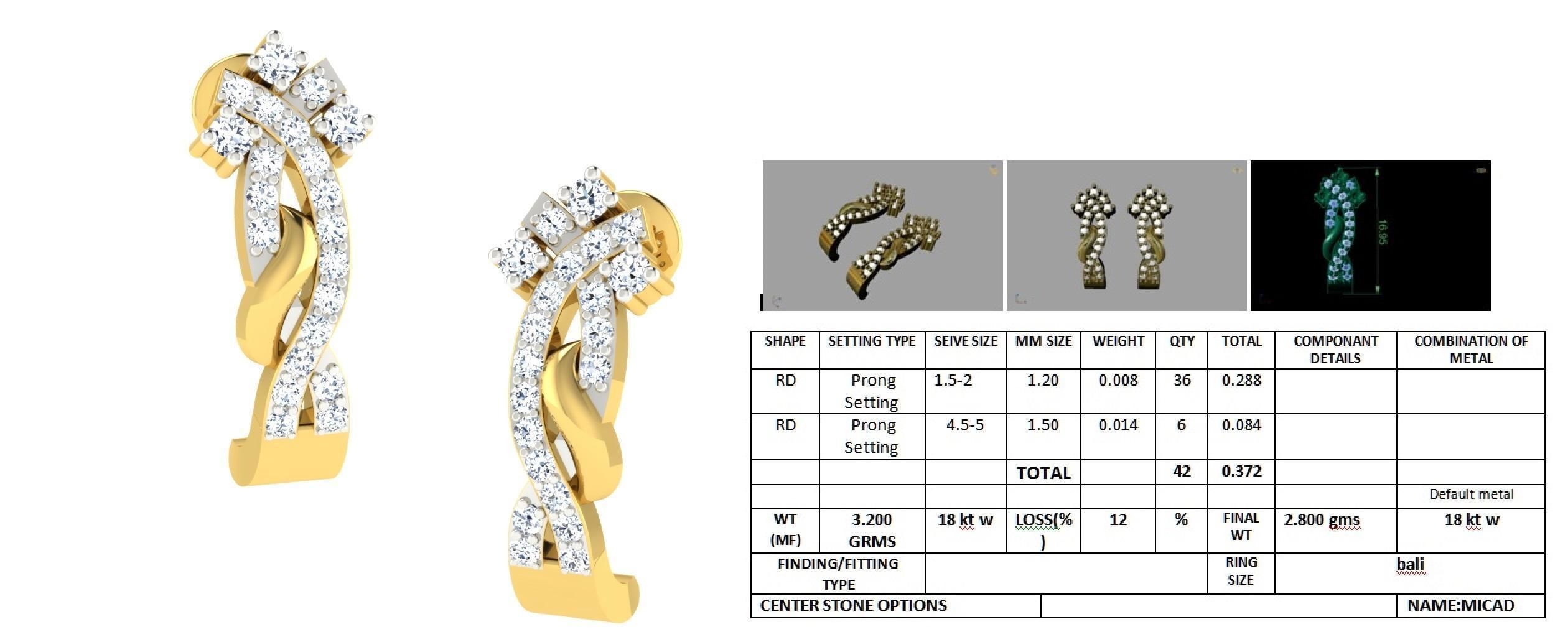 Daimond Earrings 3DM STL OBJ FBX Render Details 3D print model_4