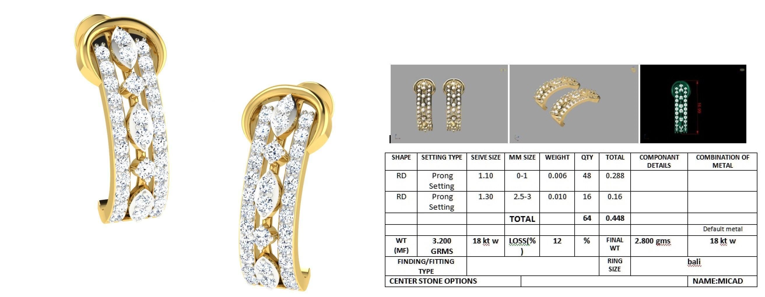 Daimond Earrings 3DM STL OBJ FBX Render Details 3D print model_4