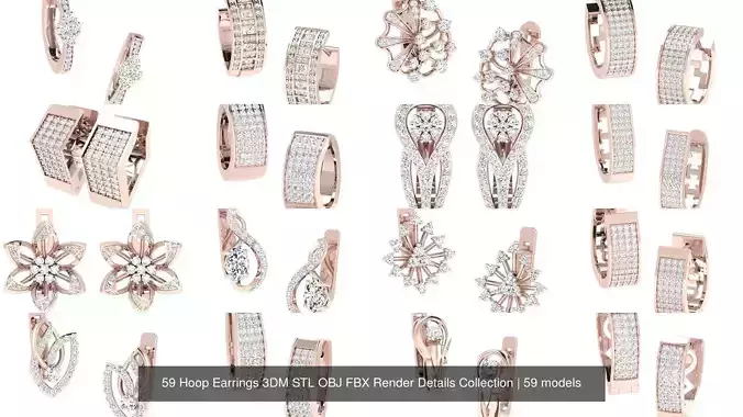 59 Hoop Earrings 3DM STL OBJ FBX Render Details Collection 