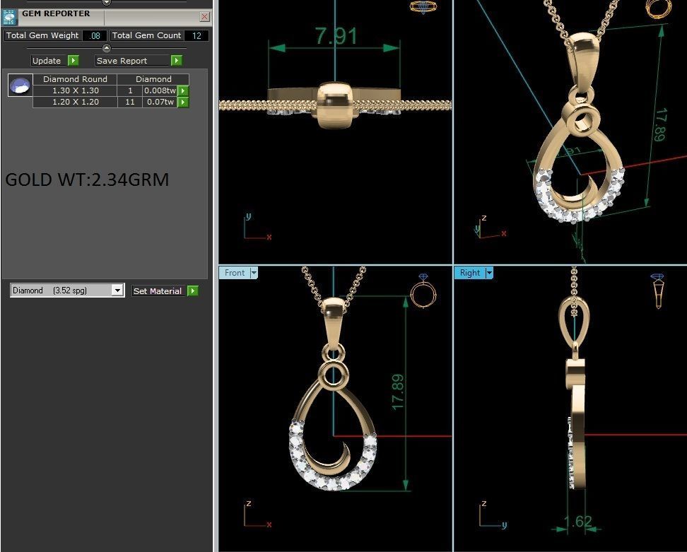 Women Diamond Pendant 3D print model_1