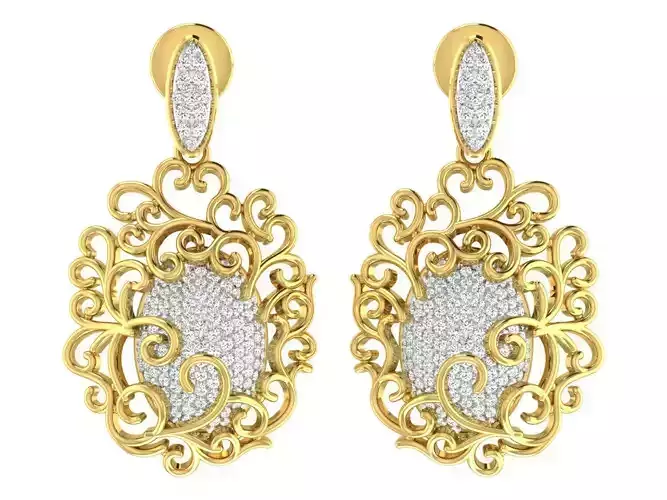 Solitaire Drop Earrings 3dm STL OBJ FBX Renders Details