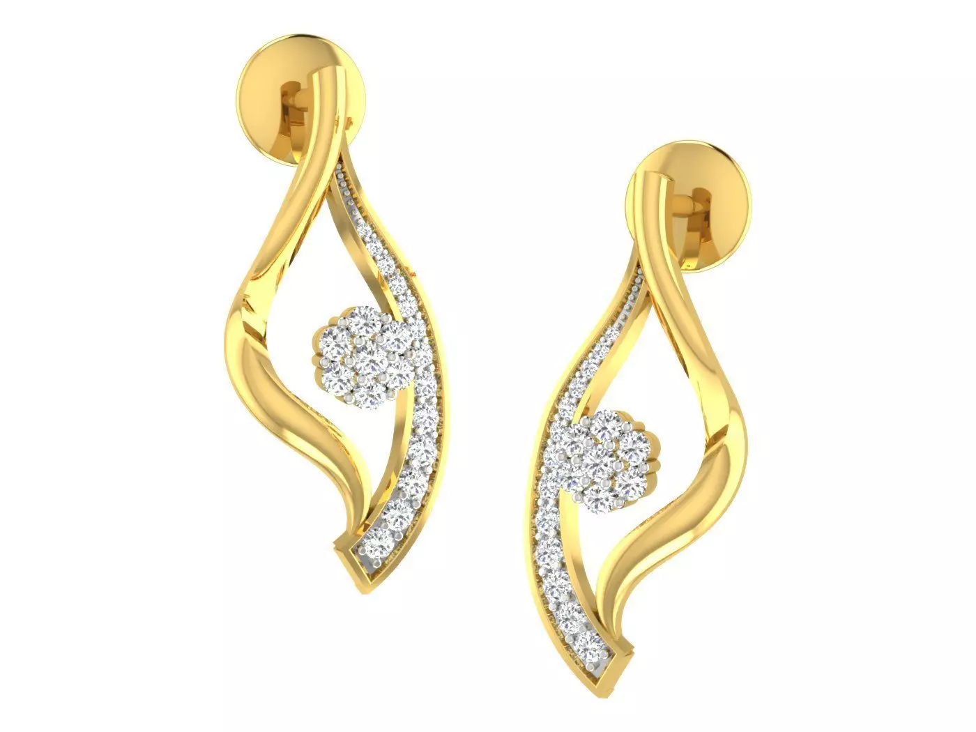 Solitaire Earrings 3dm STL OBJ FBX Renders Details 3D print model_0