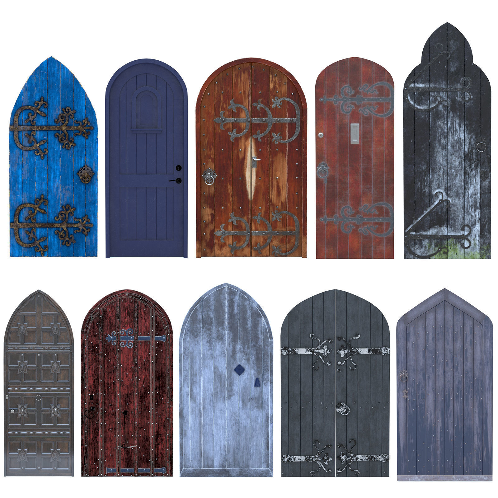 10 Castle Doors Low Poly Collection Low-poly 3D model_1