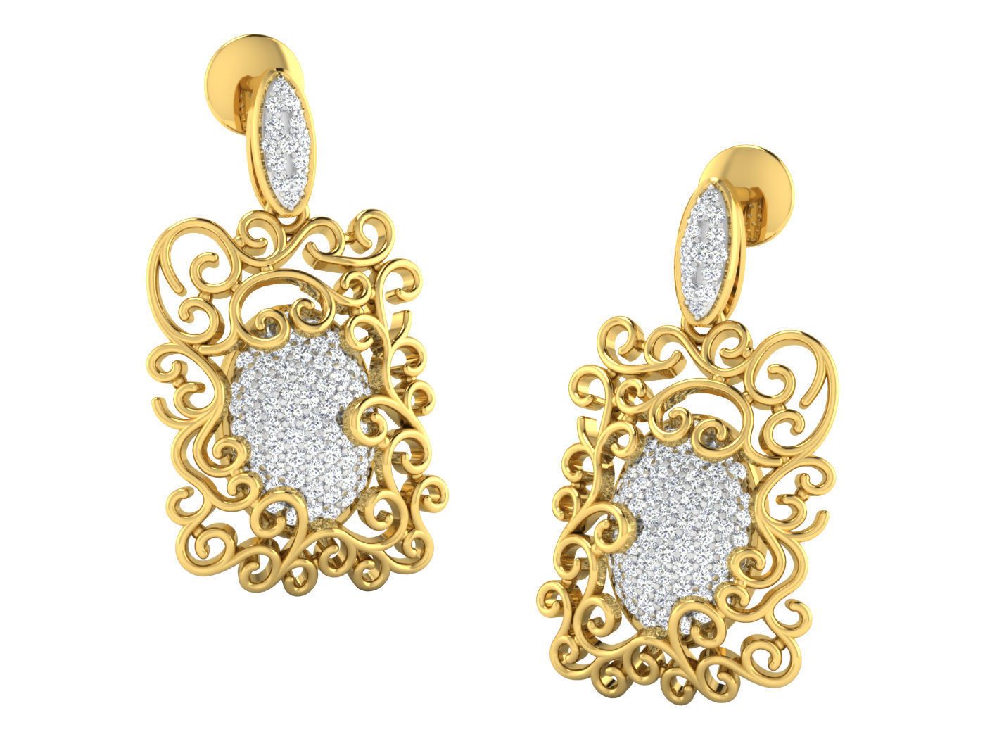 Solitaire Drop Earrings 3dm STL OBJ FBX Renders Details 3D print model_1