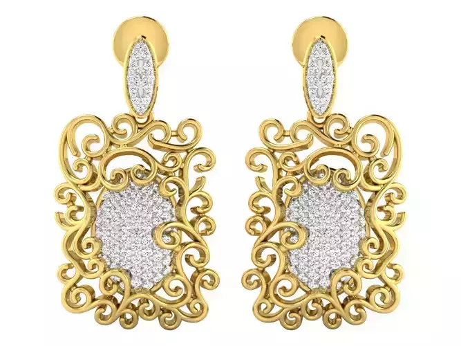 Solitaire Drop Earrings 3dm STL OBJ FBX Renders Details