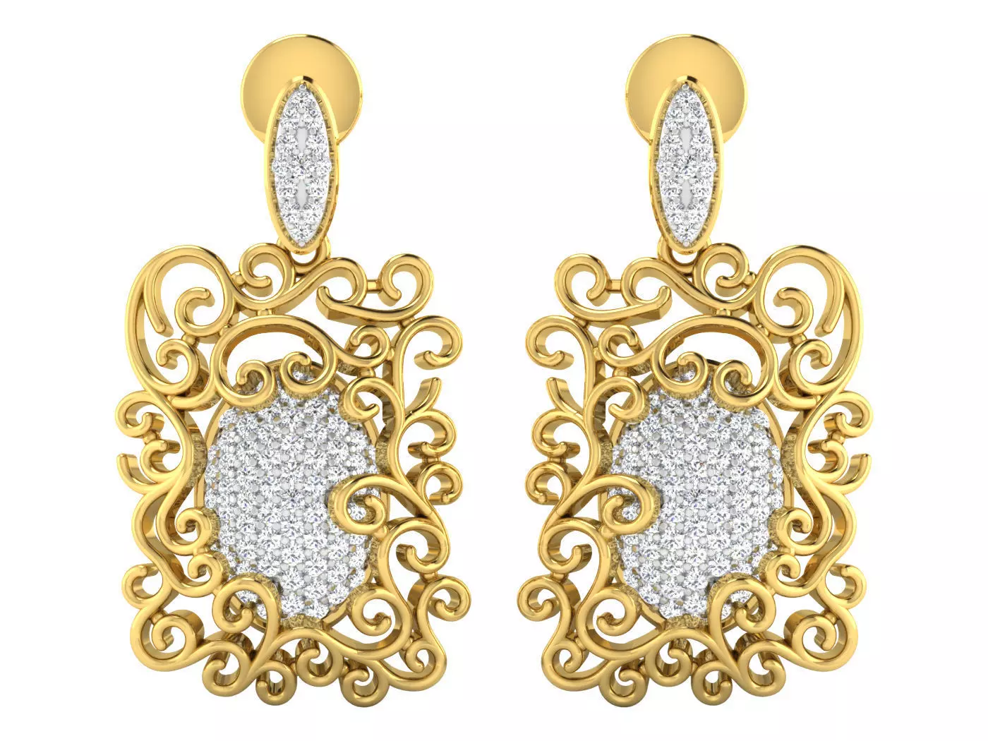 Solitaire Drop Earrings 3dm STL OBJ FBX Renders Details 3D print model_0