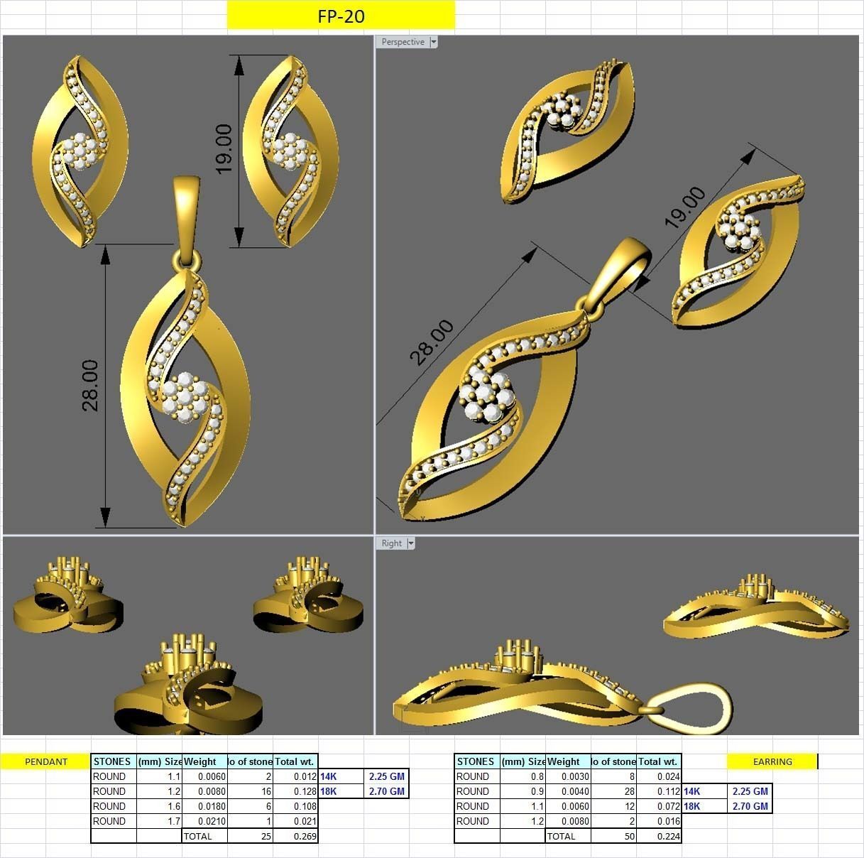 Solitaire Earrings 3dm STL OBJ FBX Renders Details 3D print model_4