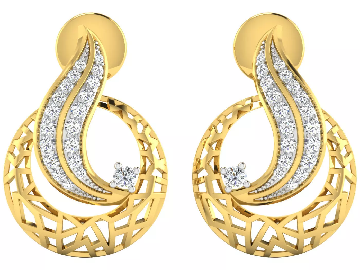 Solitaire Earrings 3dm STL OBJ FBX Renders Details 3D print model_0