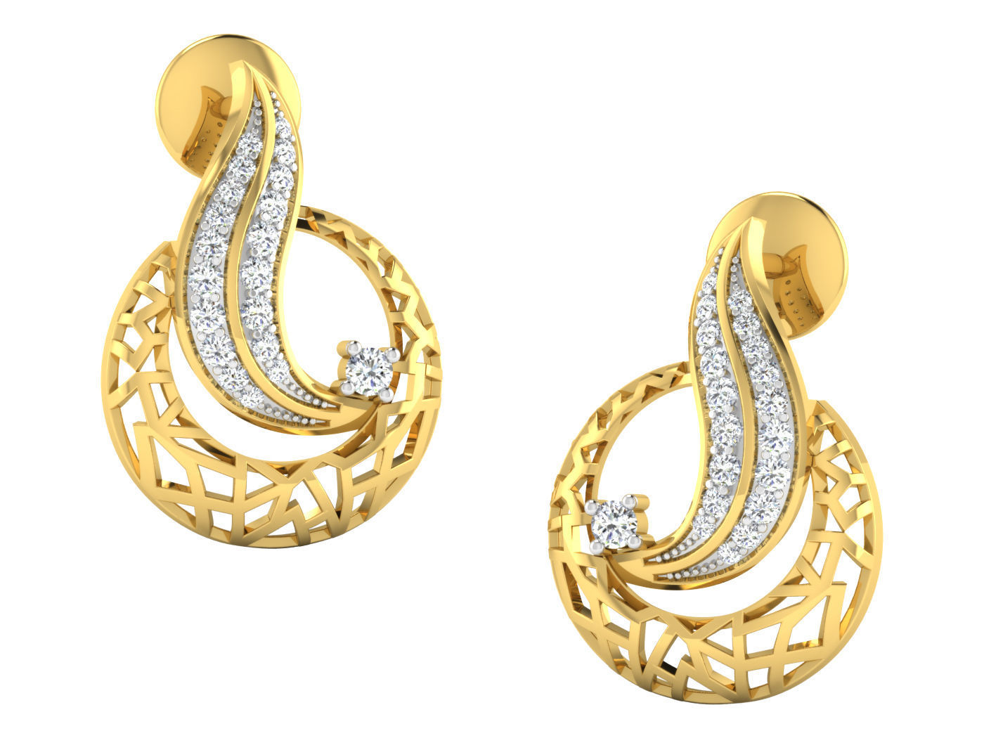 Solitaire Earrings 3dm STL OBJ FBX Renders Details 3D print model_1