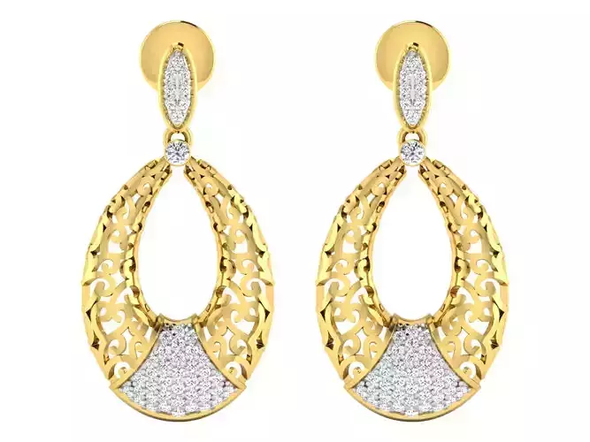 Solitaire Drop Earrings 3dm STL OBJ FBX Renders Details
