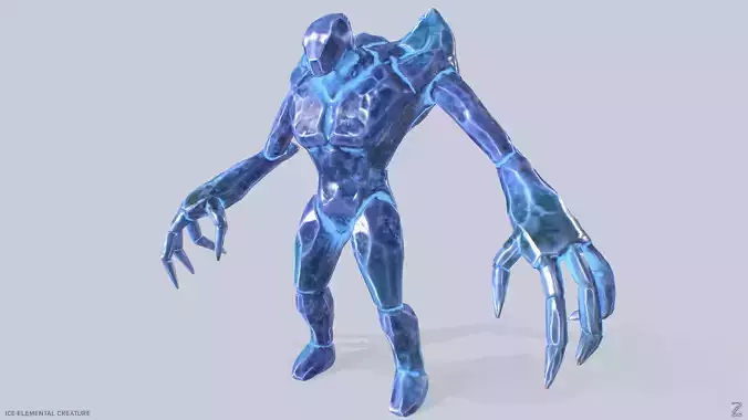 Ice elemental creature Low-poly 3D model
