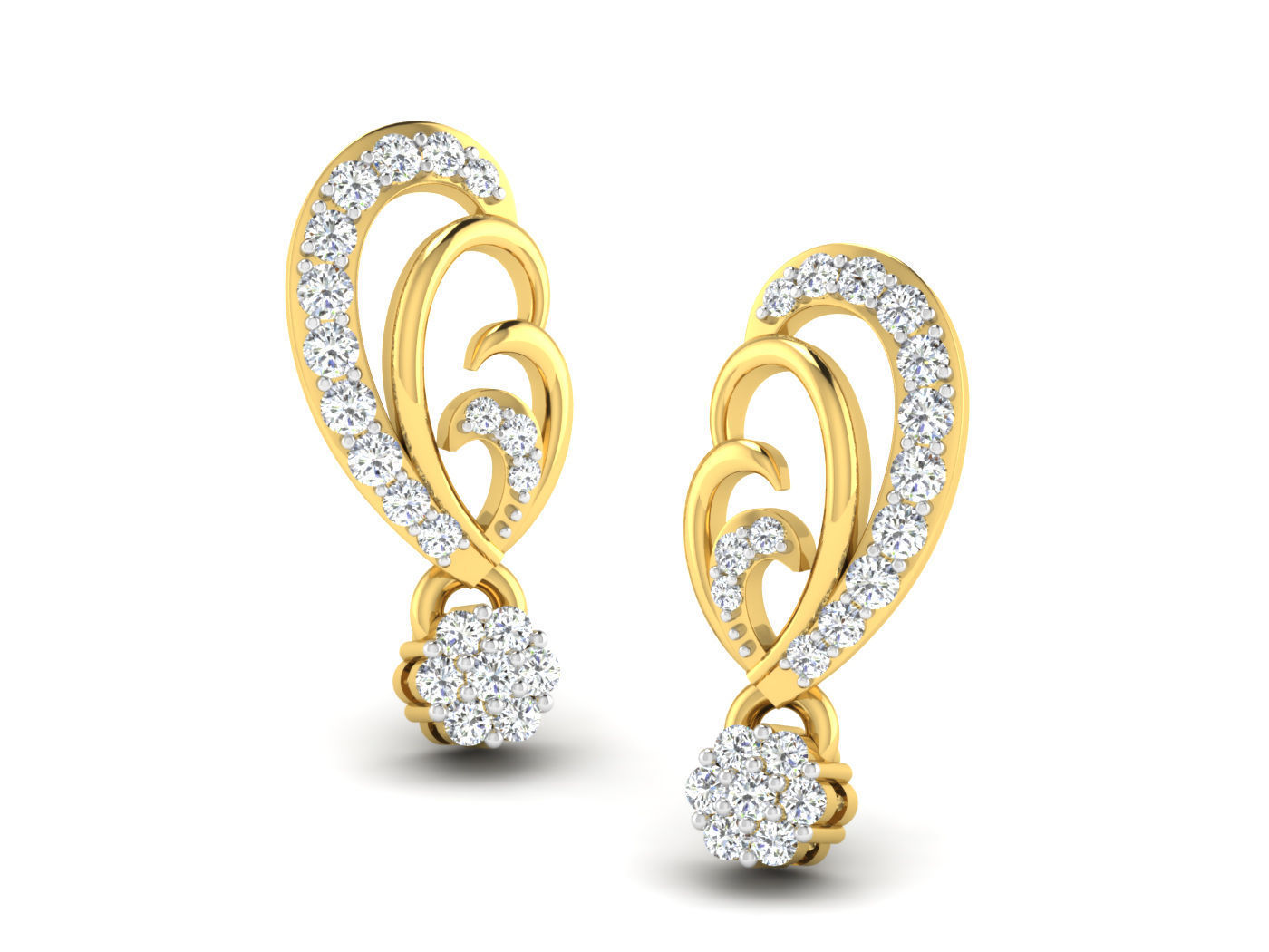 Solitaire Earrings 3dm STL OBJ FBX Renders Details 3D print model_1