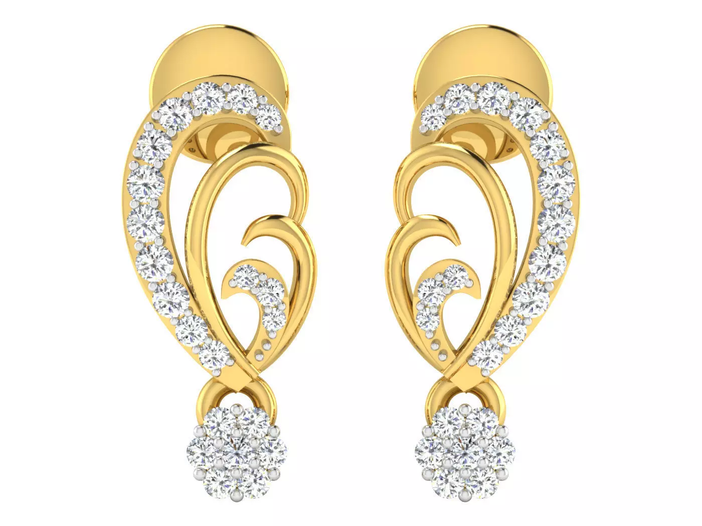 Solitaire Earrings 3dm STL OBJ FBX Renders Details 3D print model_0