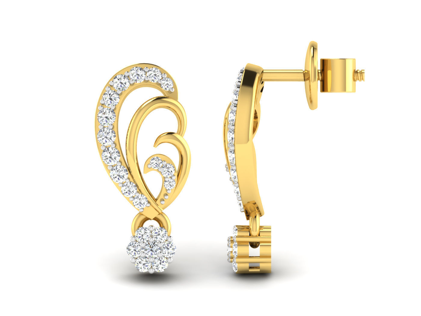 Solitaire Earrings 3dm STL OBJ FBX Renders Details 3D print model_2
