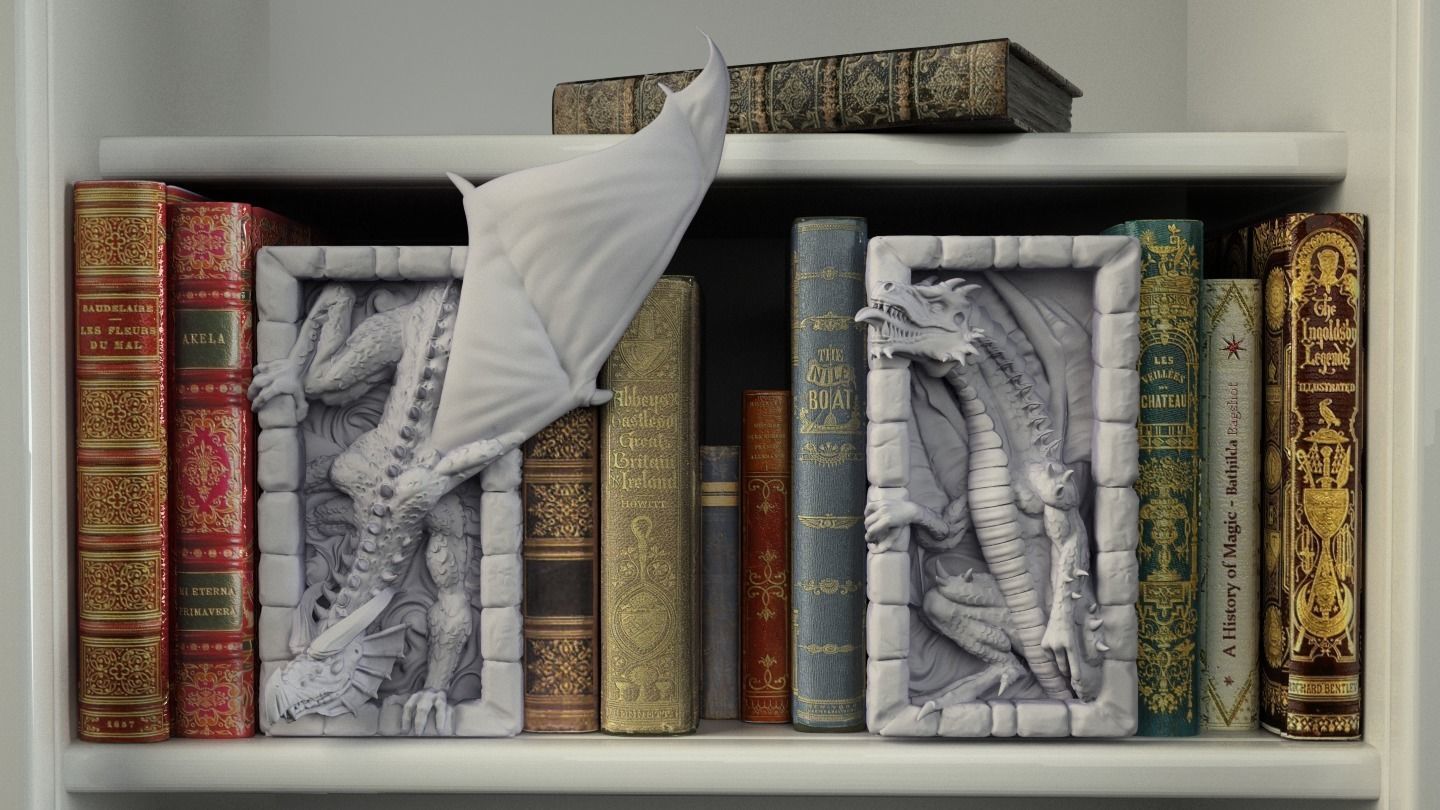 Dragons Bookend 3D print model_1