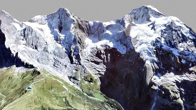 Mountain landscape and cityscape Lauterbrunnen Switzerland 3D model