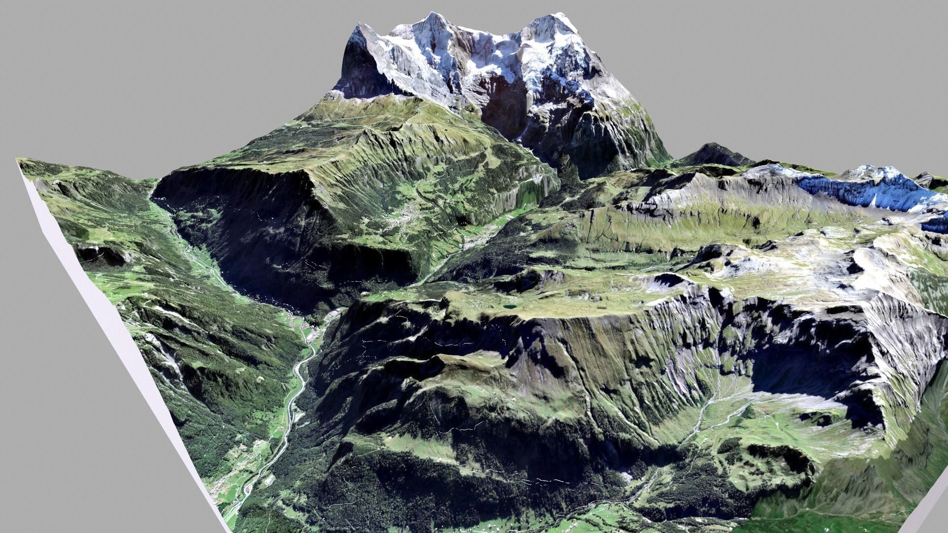 Mountain landscape and cityscape Lauterbrunnen Switzerland 3D model_2