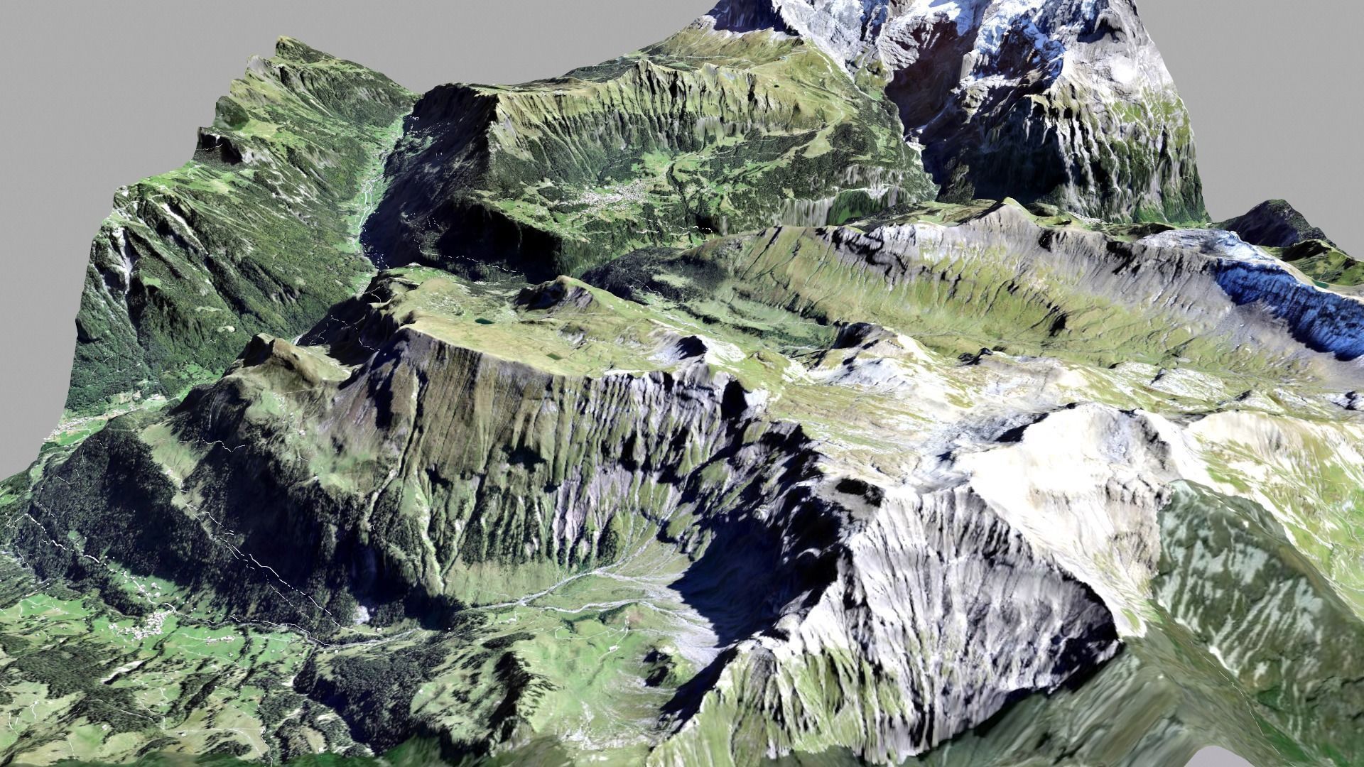 Mountain landscape and cityscape Lauterbrunnen Switzerland 3D model_3