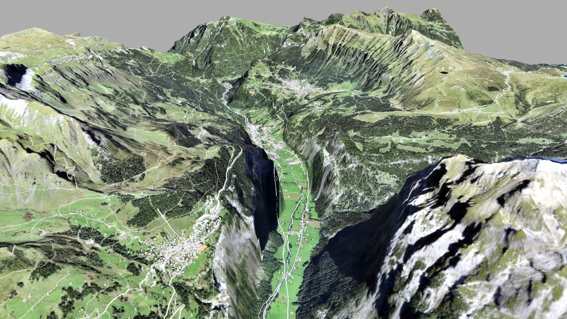 Mountain landscape and cityscape Lauterbrunnen Switzerland 3D model_4